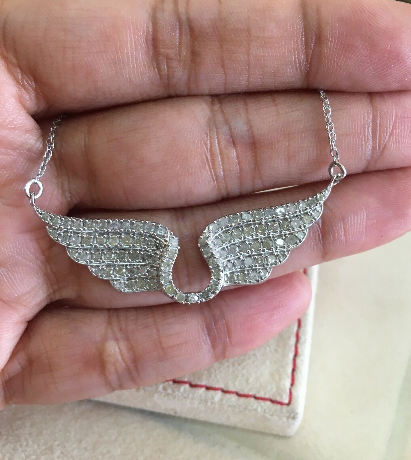 1.23Ct Round Diamond Angel Wing Pendant Necklace 14K white Gold Over