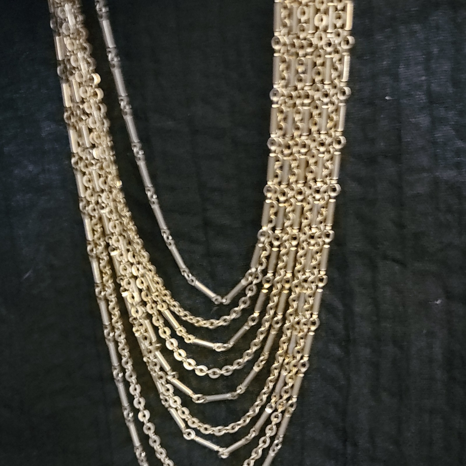 Silver Tone Multi-Strand Layered Cable Chain Statement Necklace Hook Clasp