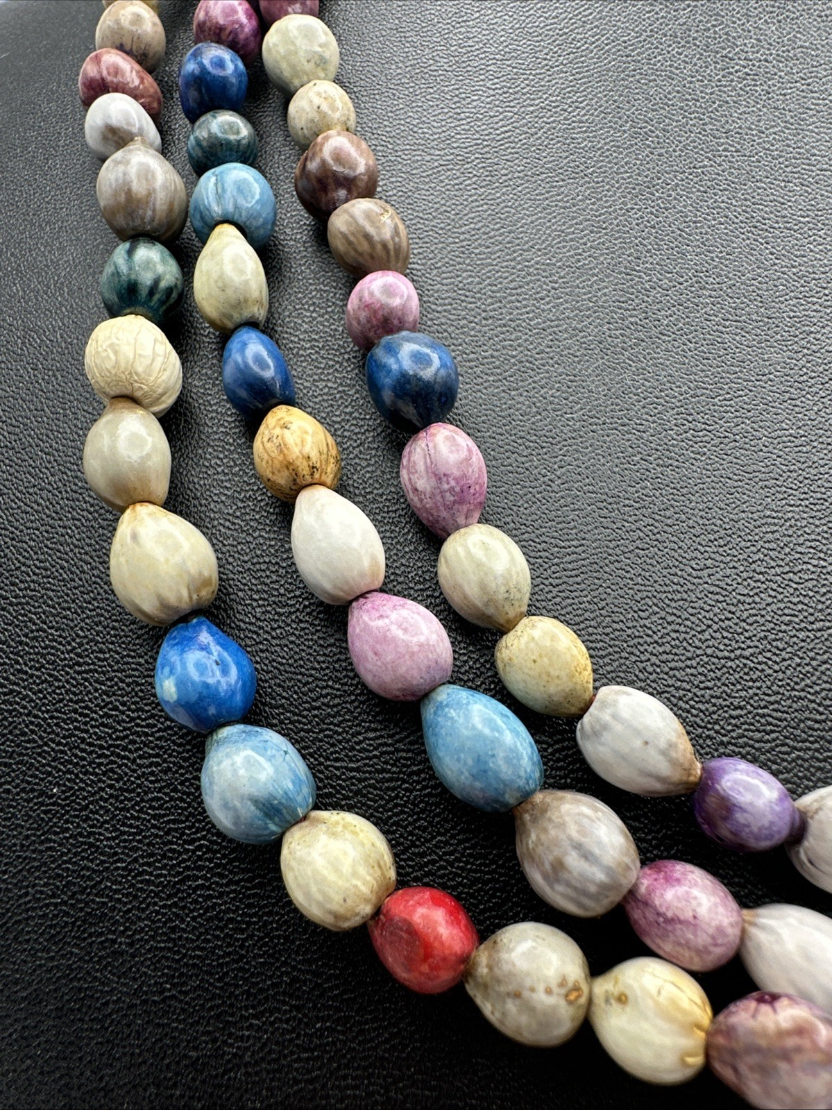 Vintage Colorful Dyed Job’s Tears Seeds Beaded Statement Necklace Long 62” Long