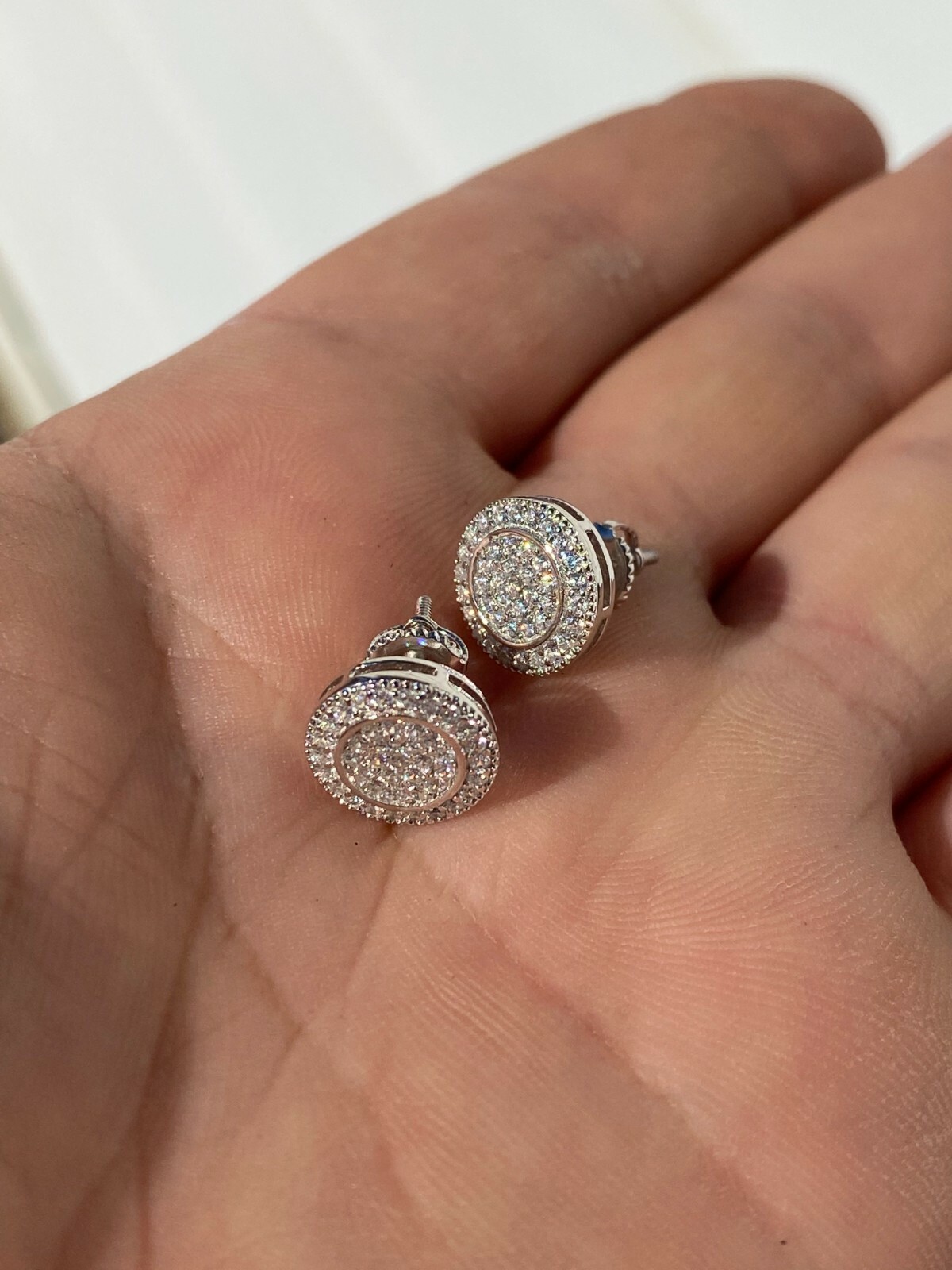 Real 925 Silver Iced Moissanite Hip Hop Men’s Earrings Studs Passes Tester