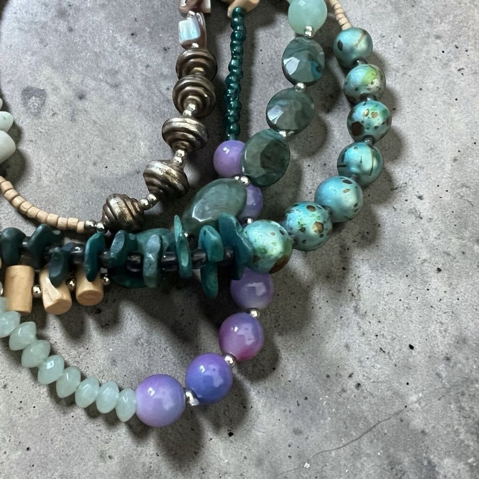 Chico’s Boho Multi-Strand Beaded Necklace in Turquoise, Teal & Lavender
