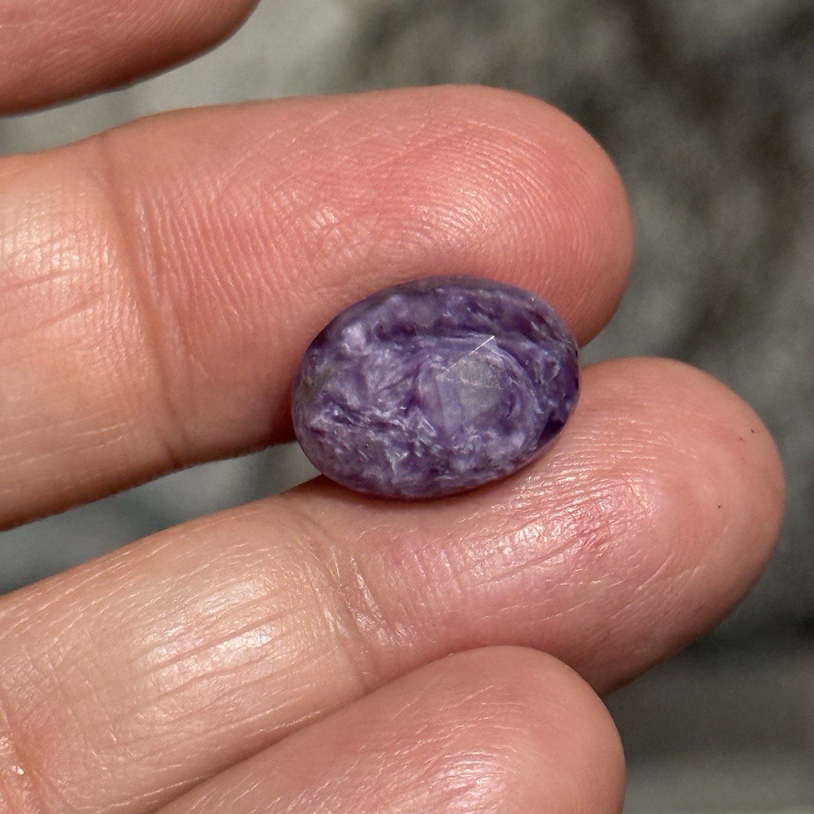 5.4ct 14×10.4×5.5mm Light Purple Faceted Charoite Oval Cabochon Ring Stone