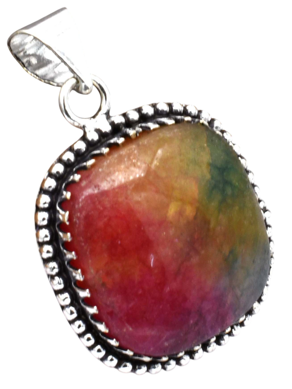 Rainbow Solar Quartz Natural Gemstone Silver Plated Pendant 1.75″J 2247
