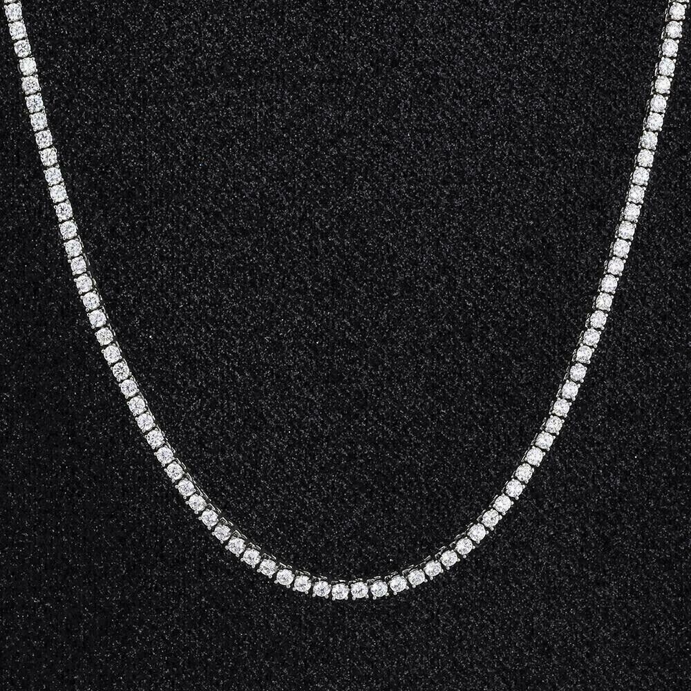 20″ 4mm Round Cut Lab-Created Men’s Womens Tennis Necklace 14K White Gold Plated