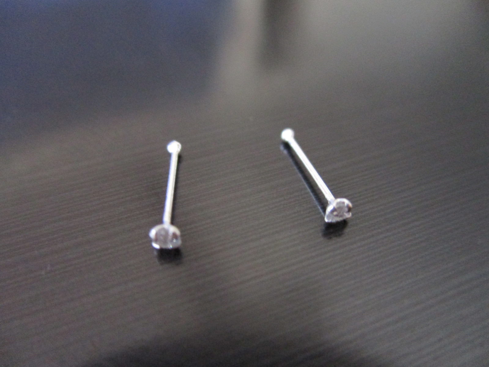 2 pieces Sterling Silver Nose Stud 1mm round CZ 8mm long 22 gauge body piercing