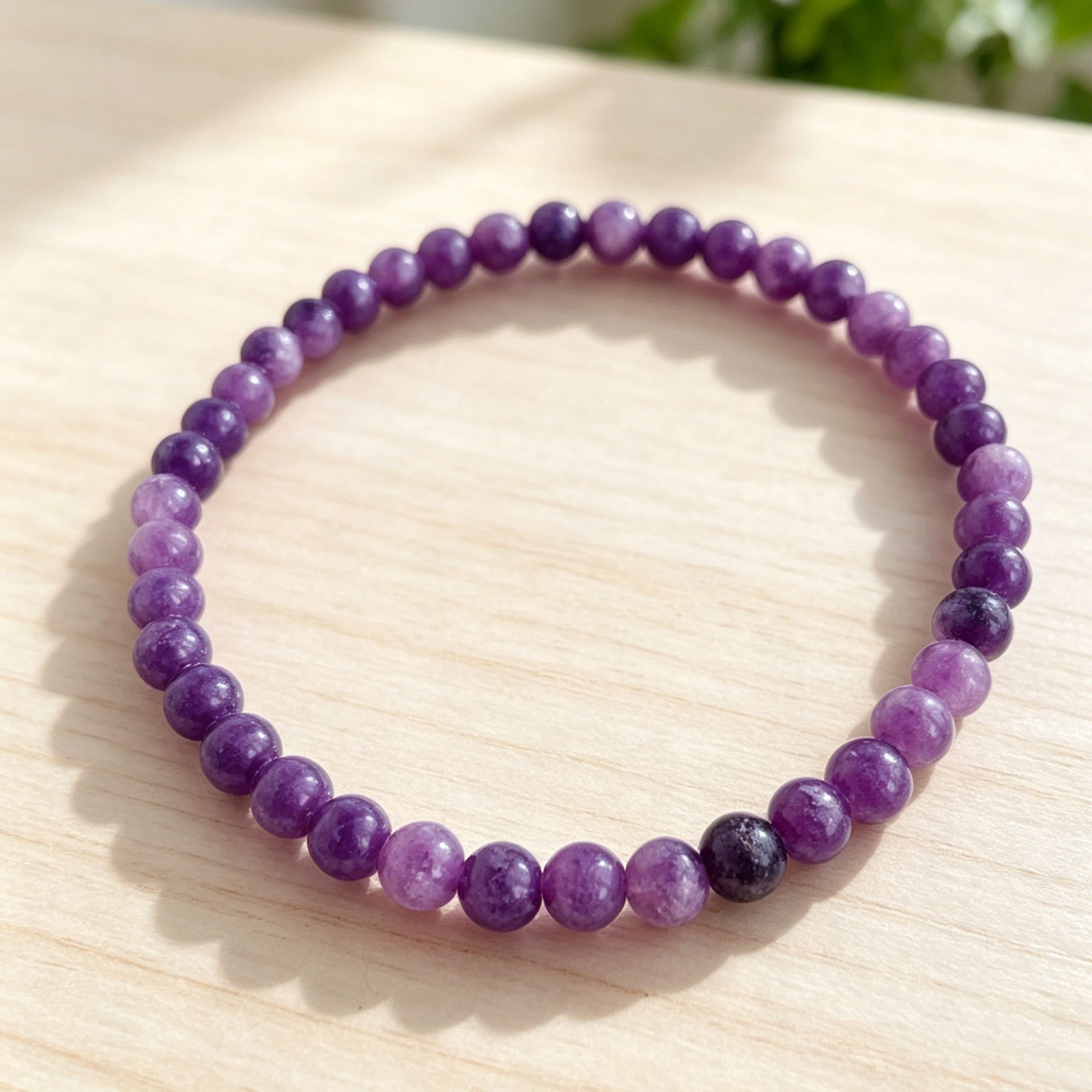 Lepidolite 4mm Round Bead Gemstone Healing Calming Balance Bracelet for Women