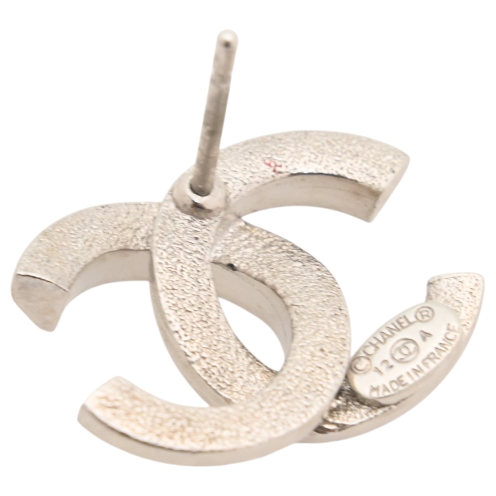 Auth Chanel Coco Mark Stone Logo Pierced Earrings Silver ch8854ed