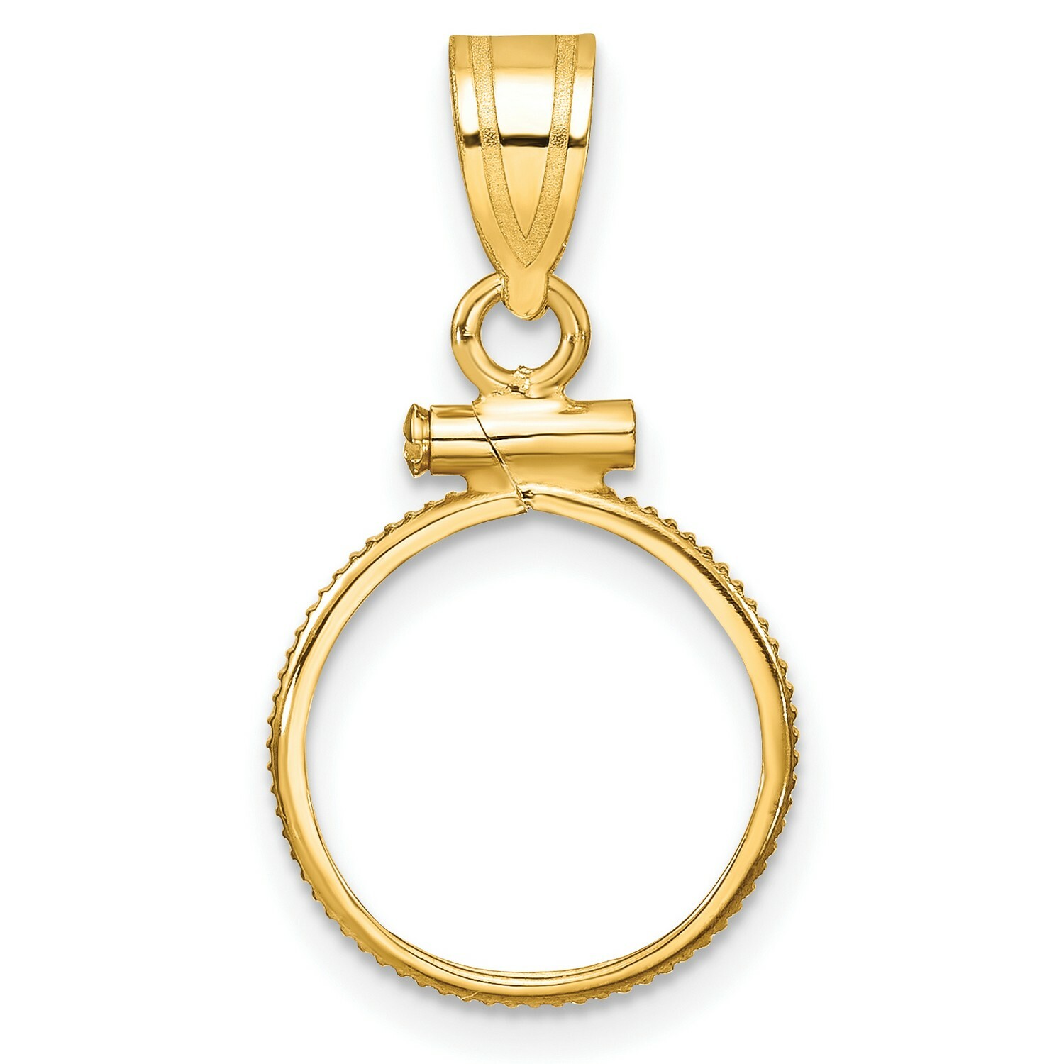 1849-1854 $1 Liberty Head Type 1 Screw Top Reeded Border Coin Bezel in 14k Gold