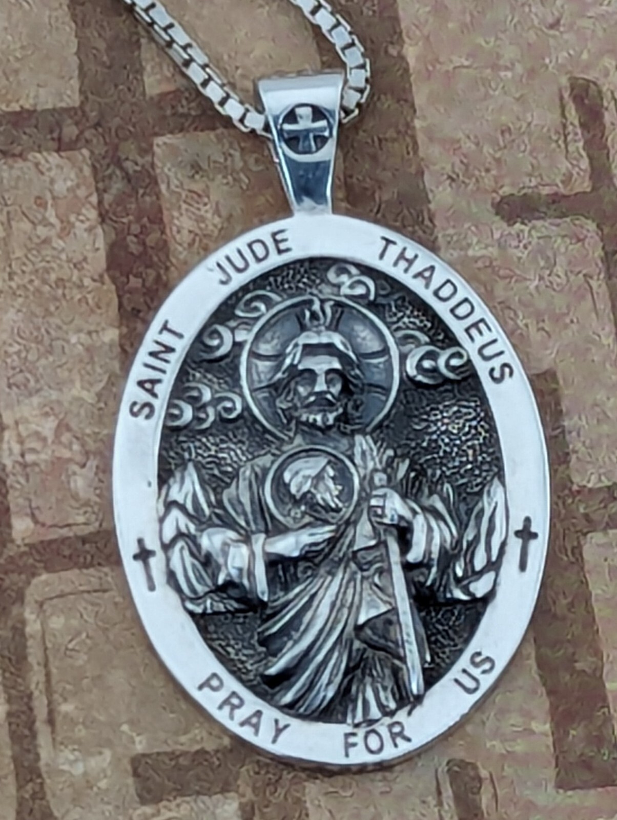 925 Sterling Silver Two-Sided Saint Jude Necklace