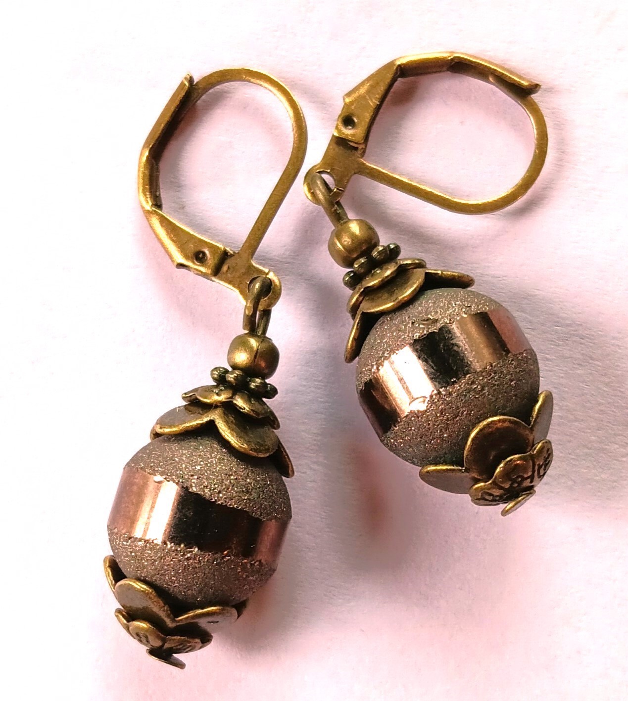 CHOCOLATE frosted CRYSTAL earring Bronze LEVERBACK handcrafted #XSP-b
