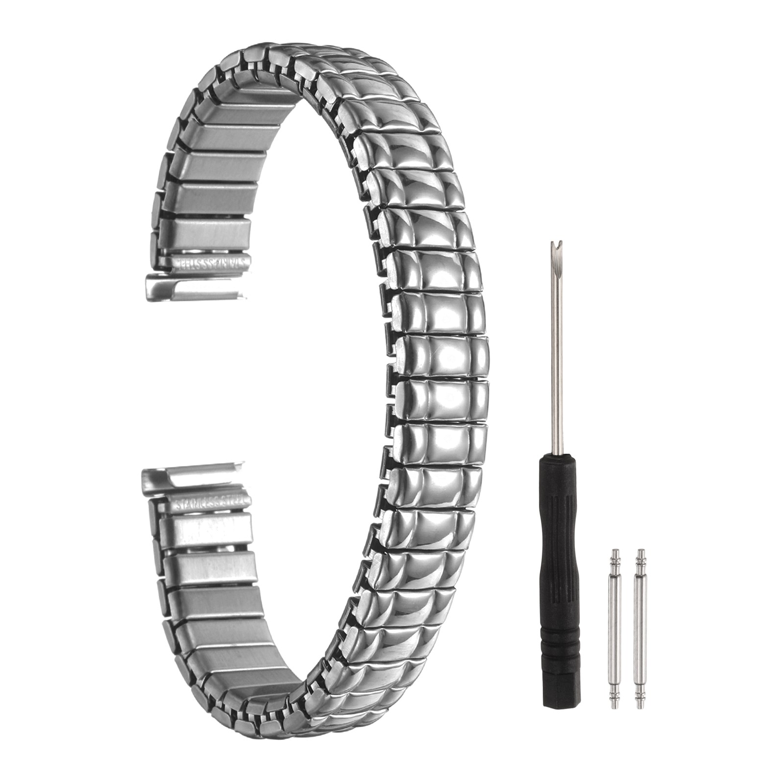 Expansion Watch Bands 12mm Stainless Steel Stretch Watch Strap Silver