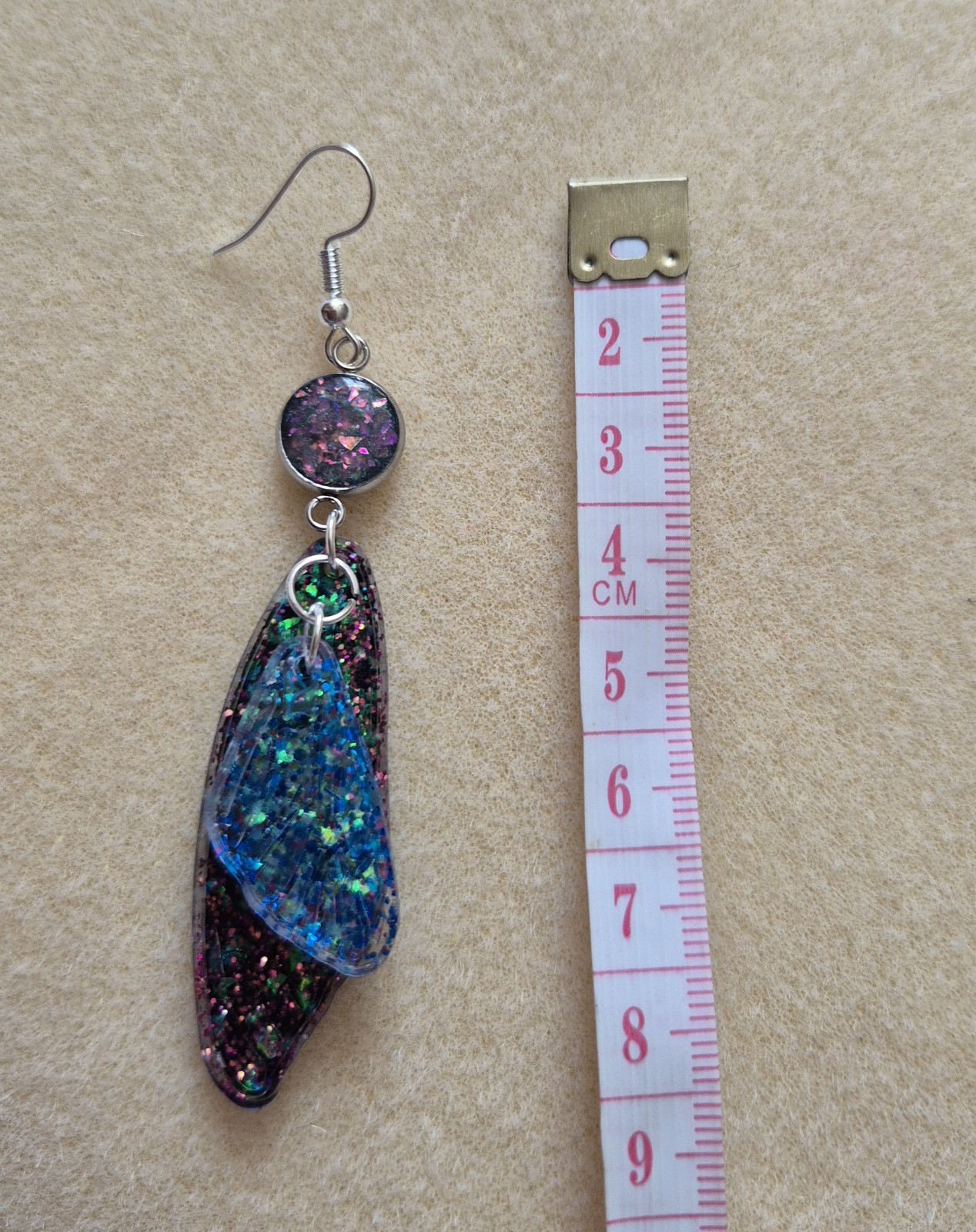 beautiful long glittery butterfly wings resin earrings 8cm with hook fastening