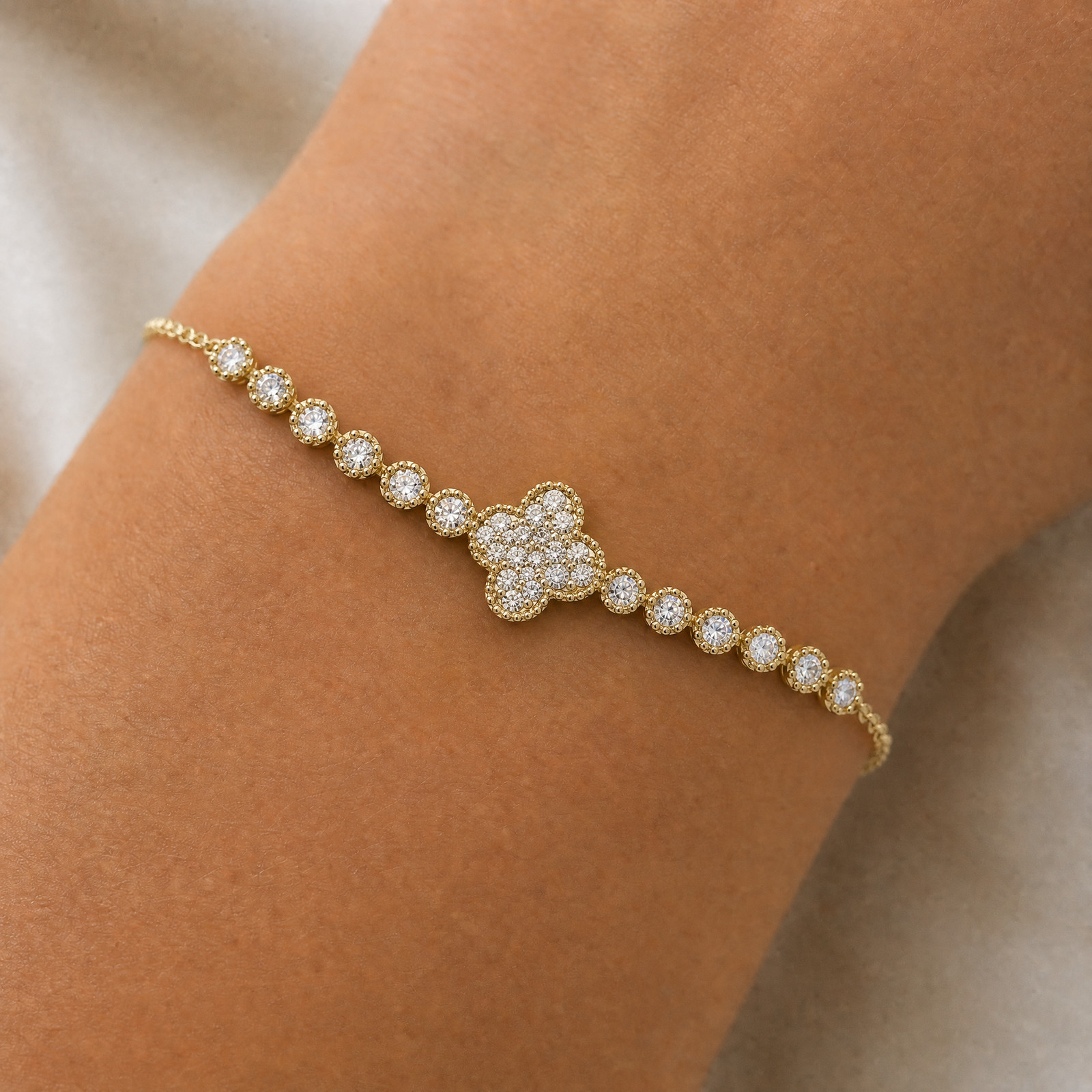 Clover Bracelet CZ Four Leaf Clover Bolo Bracelet Dainty Adjustable Slider