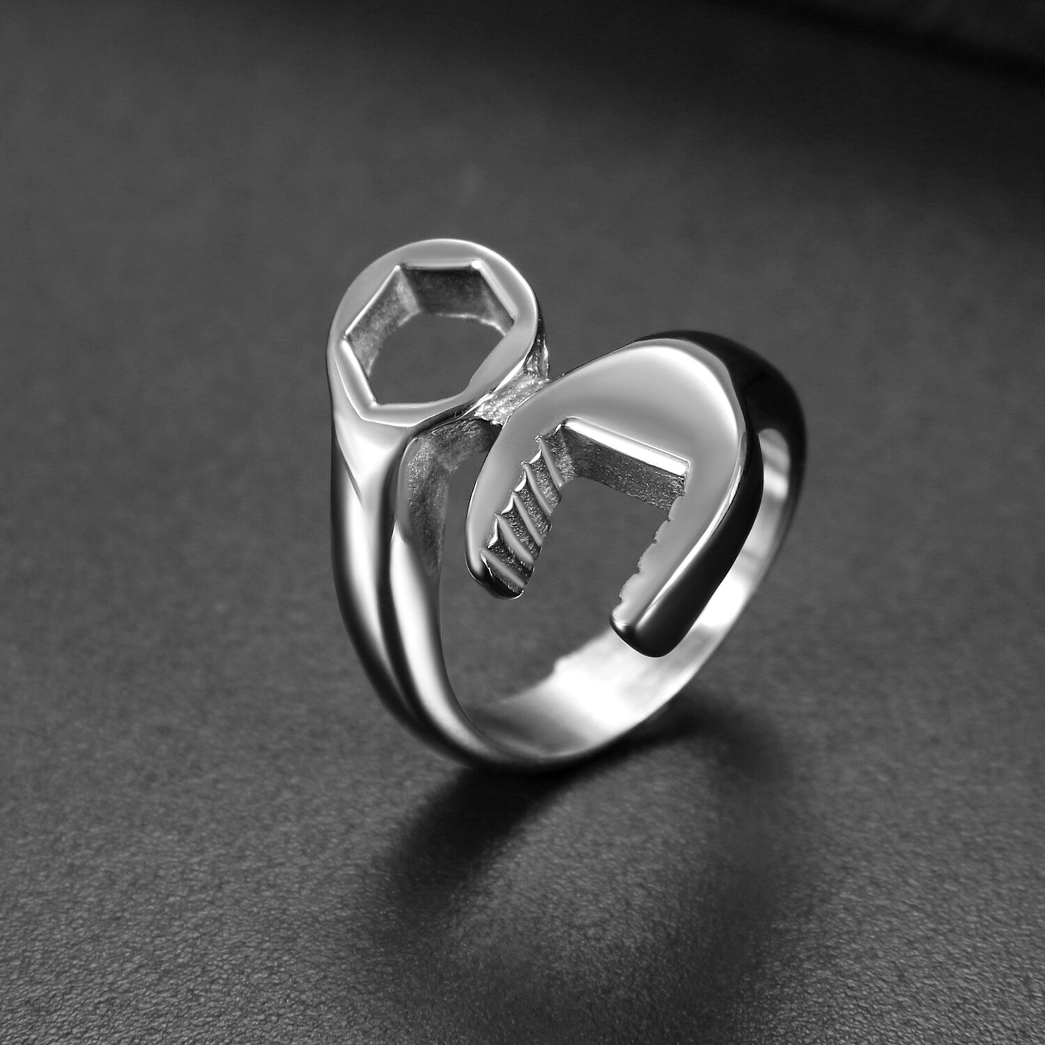 Mens Biker Motorcycle Mechanic Wrench Tool Ring Band High Polish Stainless Steel