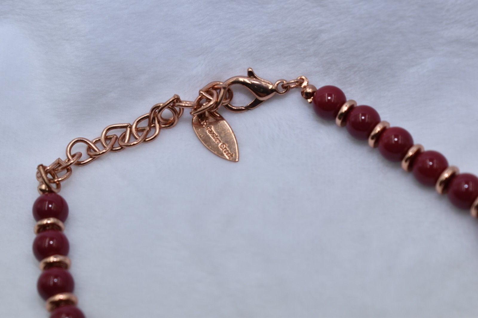 Coldwater Creek Red / Burgundy & Copper Tone Leaf Beaded Necklace 20″-23″