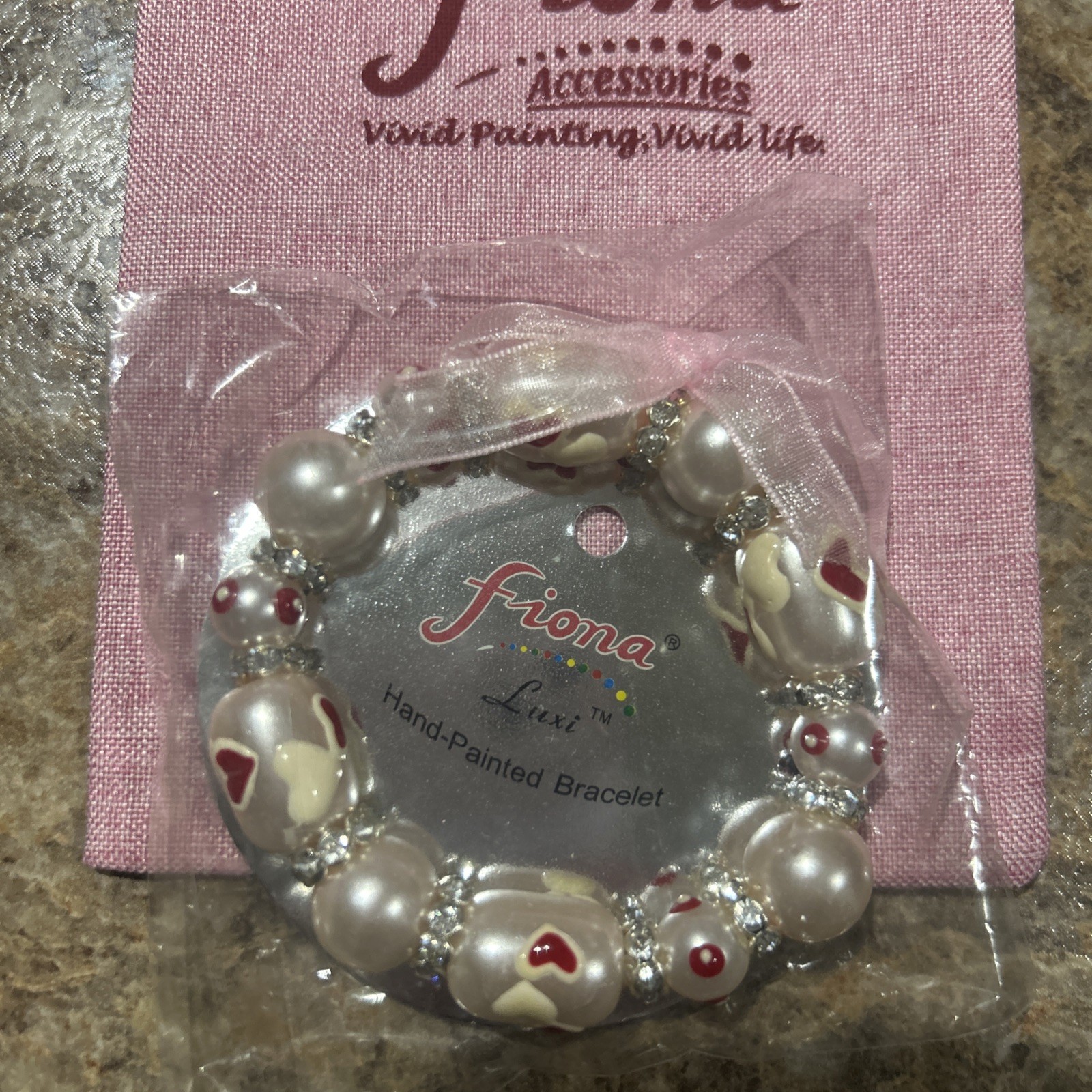Fiona Accessories Hand Painted Bracelet And Earrings Heart beads Bracelet