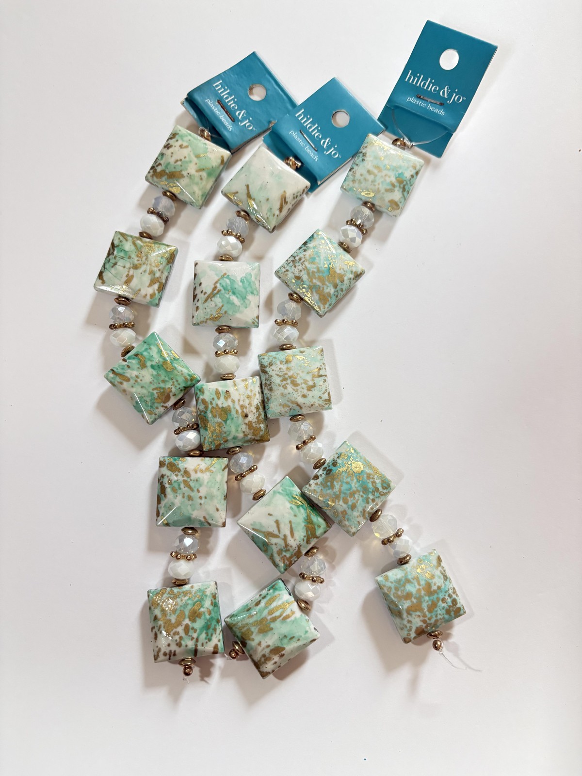 Hildie & Jo Plastic Beads Square Mint White Gold Speckle Lot 4 Strands Jewelry