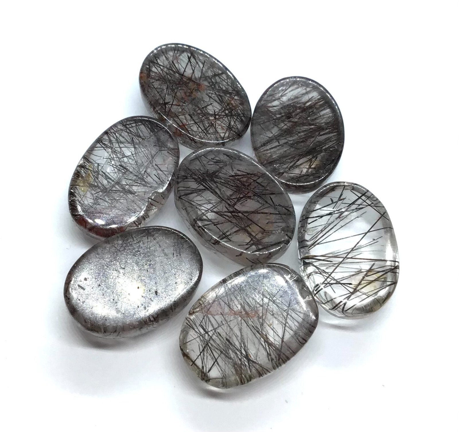 Black Rutile Flat Back Oval Cabochon AAA Natural Loose Gemstone Making Jewelry