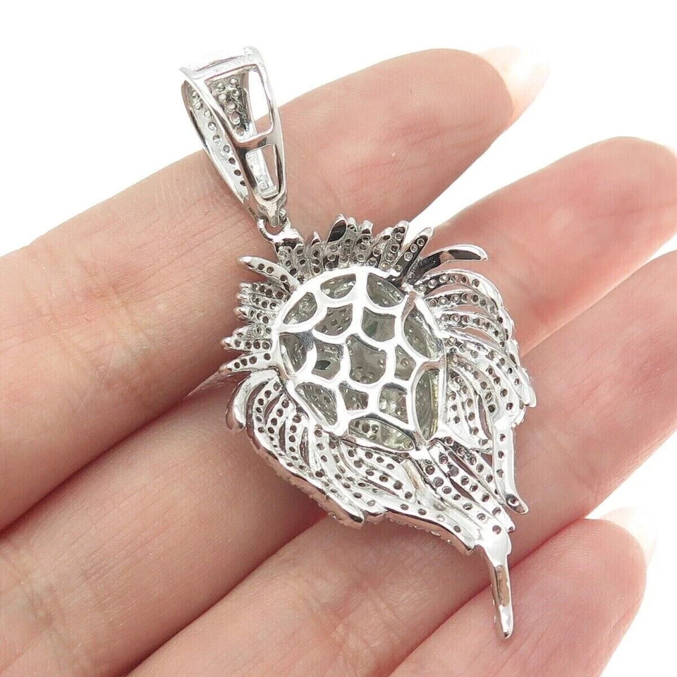 3Ct Round Simulated Dimaond Halo Lion Face Charm Pendant 14k White Gold Plated