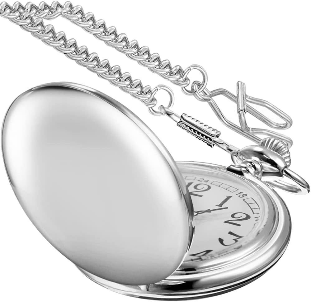 Smooth Cover Quartz Pocket Watch, Fashionable Roman Digital White Dial with Wais