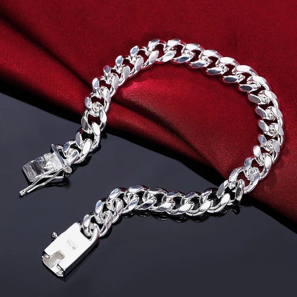 10MM Solid 925 Sterling Silver Bracelet 8″ 20cm Classic Chain Jewelry Men