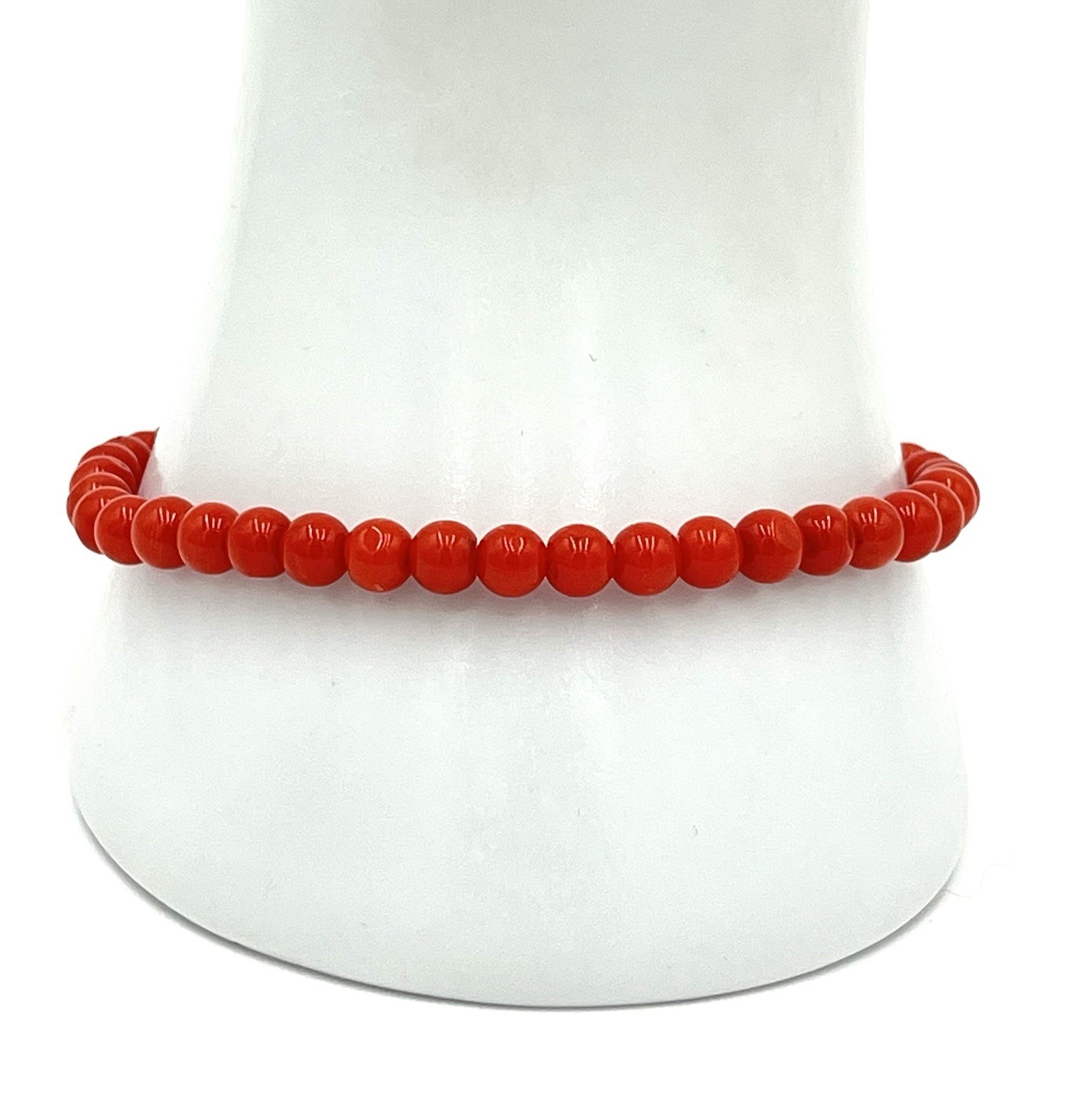 Natural Mediterranean Red Coral Bracelet 5mm 18kt Gold 21cm Made in Italy