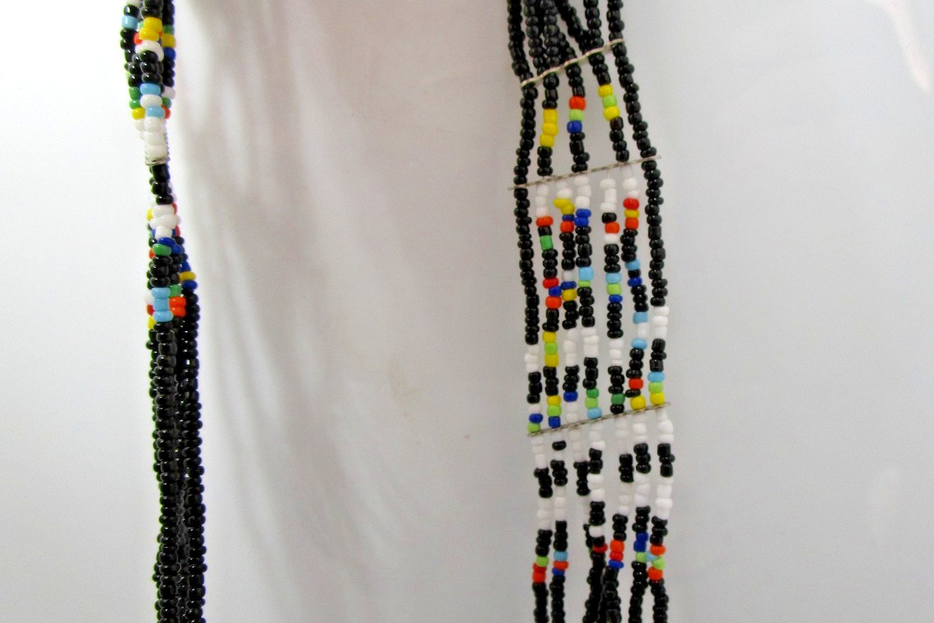 Southwestern 7 Stand Micro Multi Color Black Seed Bead Boho Necklace 28″