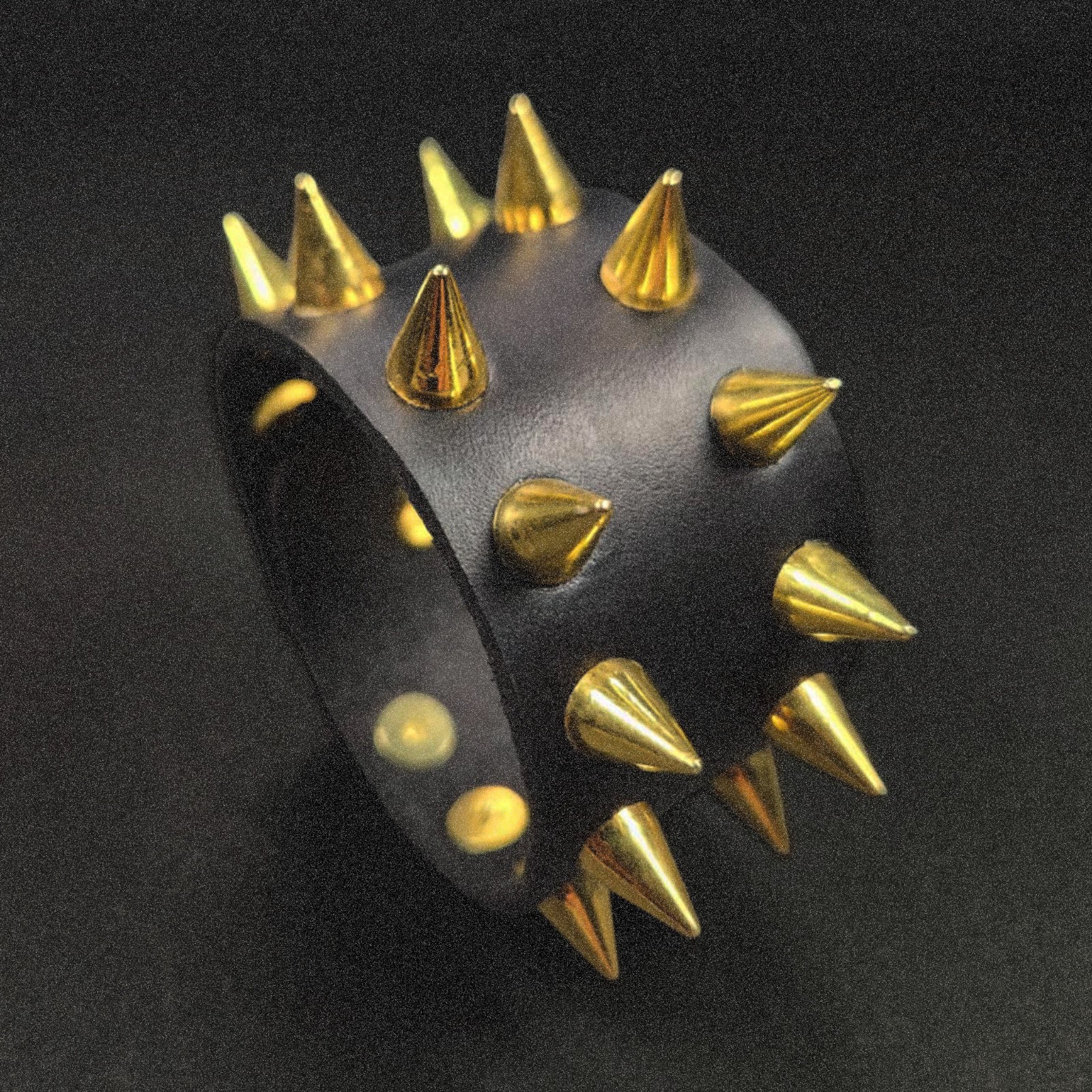 Leather Cuff – Black And Gold – Handmade Leather Spiked Bracelet