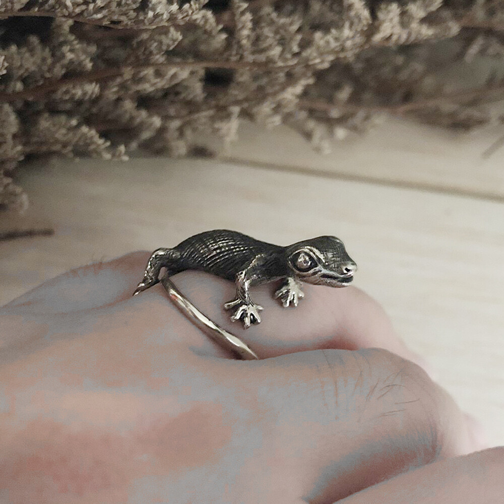 Gecko sterling silver ring cute animal woman gift lizard bugbear Boho Jewelry