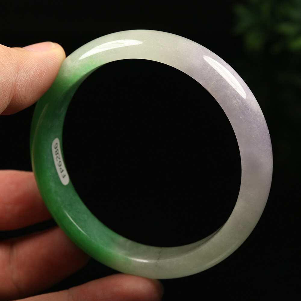 59mm Lavender Purple Green Jadeite Jade Bangle Bracelet Burma Jade A-12625