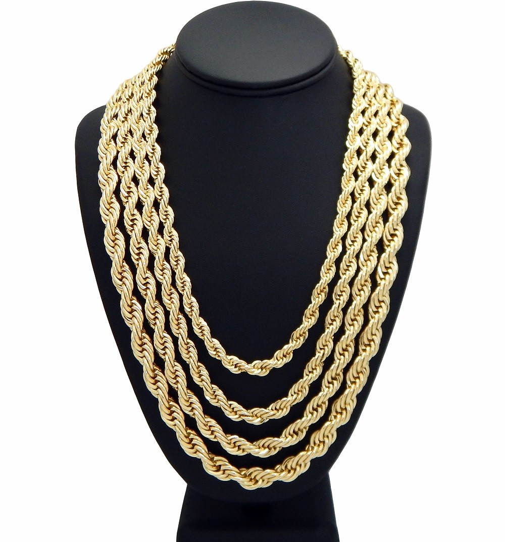 Twist Rope Chain Necklace 14k Gold Finish 7mm to 10mm RUN DMC Hip Hop