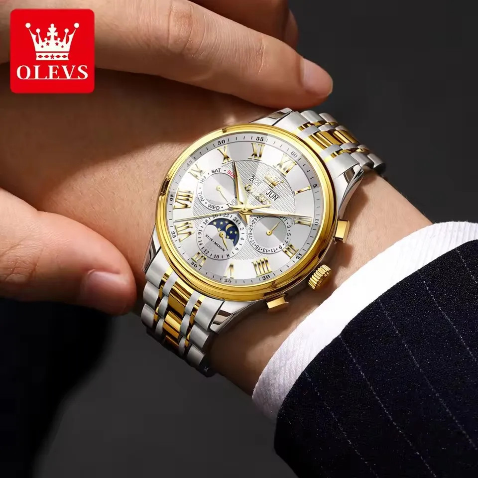 OLEVS Moon Phase Automatic Mechanical Watch Business Wristwatch for Men