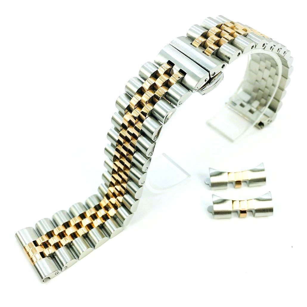 Two Tone Rose Gold Jubilee Metal Watch Band 13mm 15mm 17mm 19mm 21mm 23mm #7036