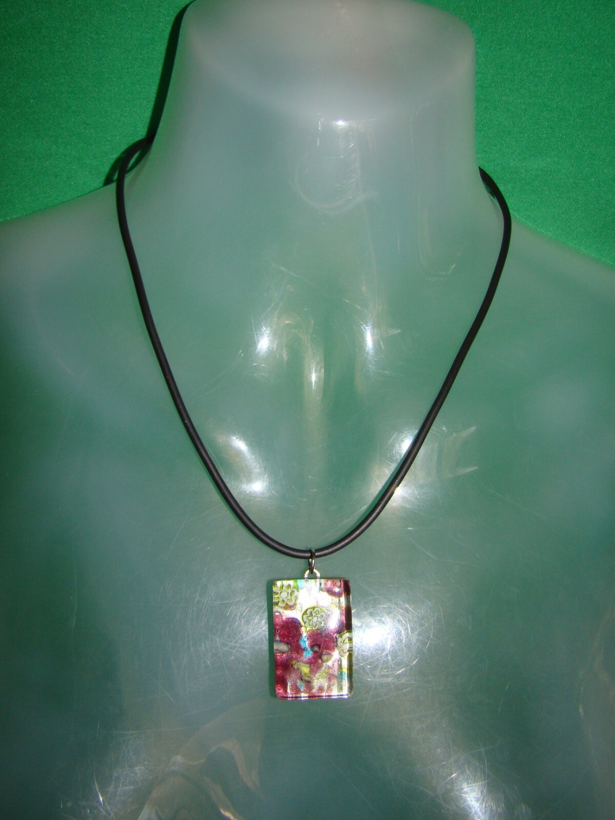 Vintage Vetro De Murano Millefiori Glass Pendant /Rubber Cord Made in Italy