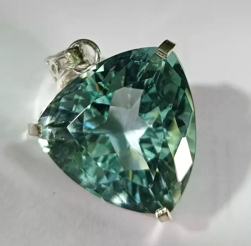 Brazilian Certified Natural Trillion 90.3 Ct+ Green Topaz Pendant SG Gemstone