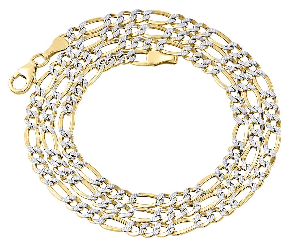 1/10th 10K Yellow Gold Diamond Cut Figaro Link Chain Necklace 3.30mm 16- 24 Inch