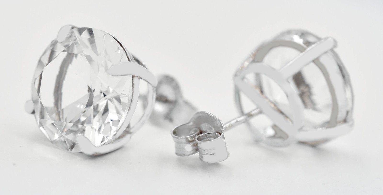 LAB CREATED 13.90 Cts WHITE SAPPHIRE STUD EARRINGS .925 Silver – 12 mm – NWT
