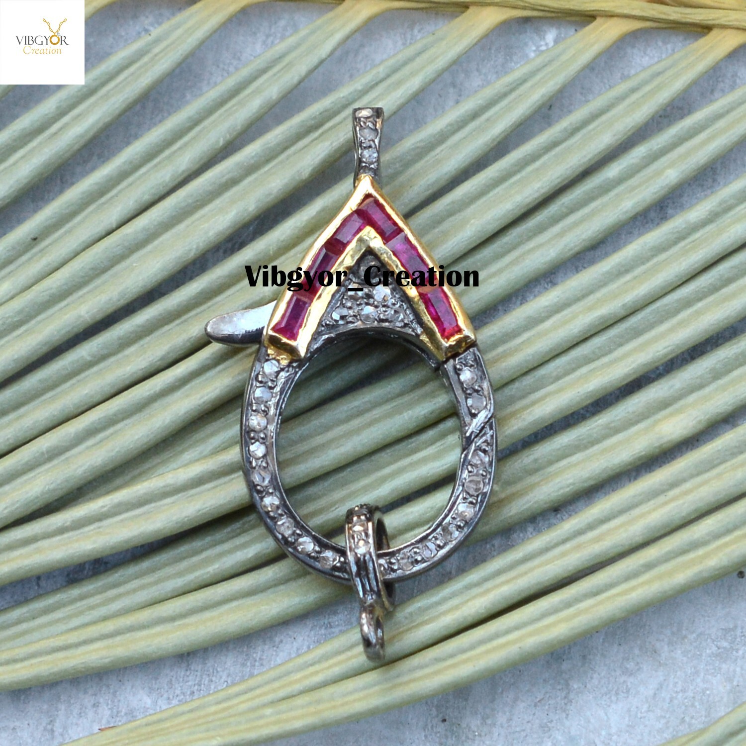 Pave Diamond Lobster Clasp 925 Silver Gemstone Baguette Finding Lock Jewelry