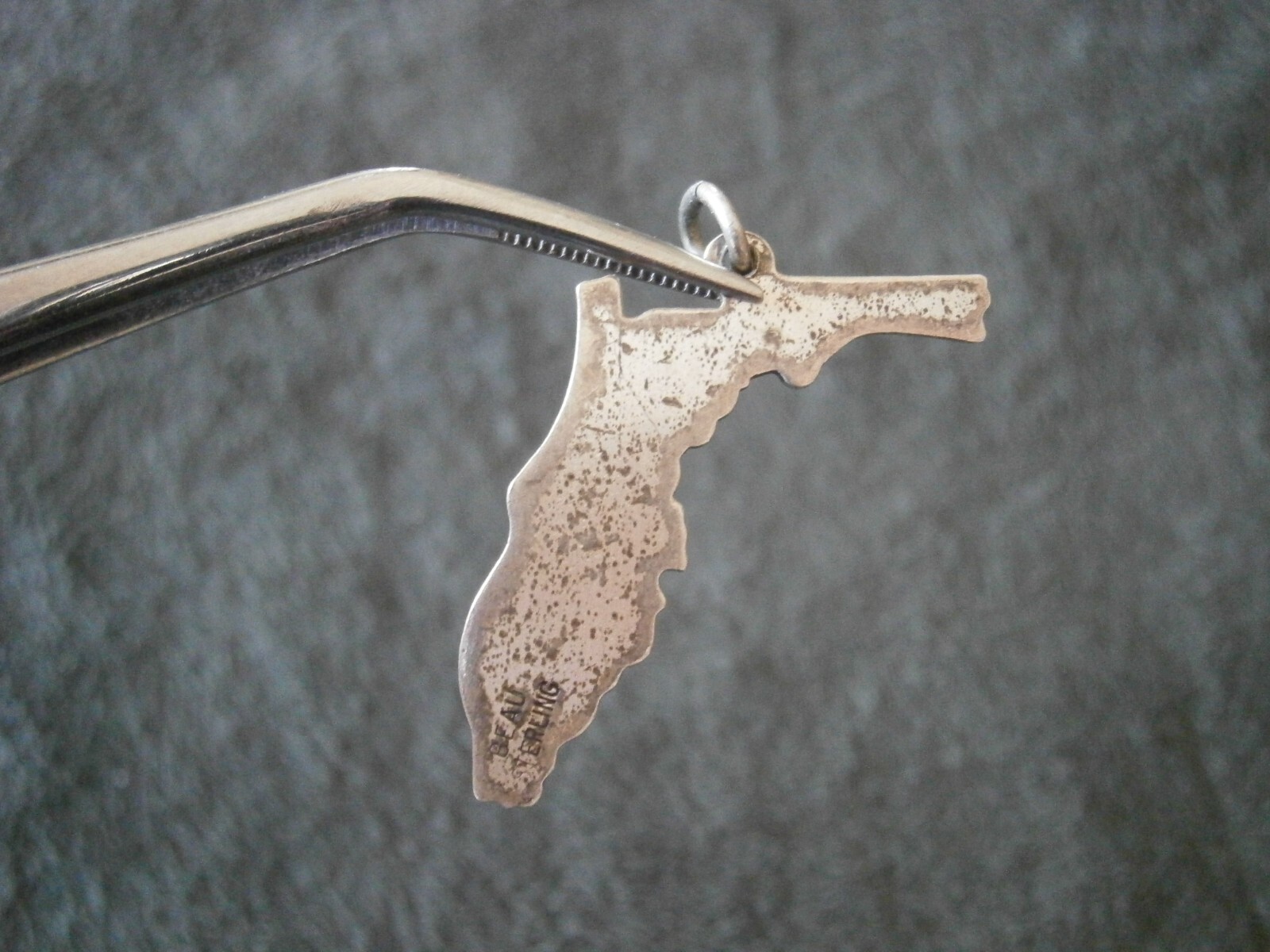 Beau Florida Outline Map Vintage Sterling Silver Travel Charm Pendant 1.6g