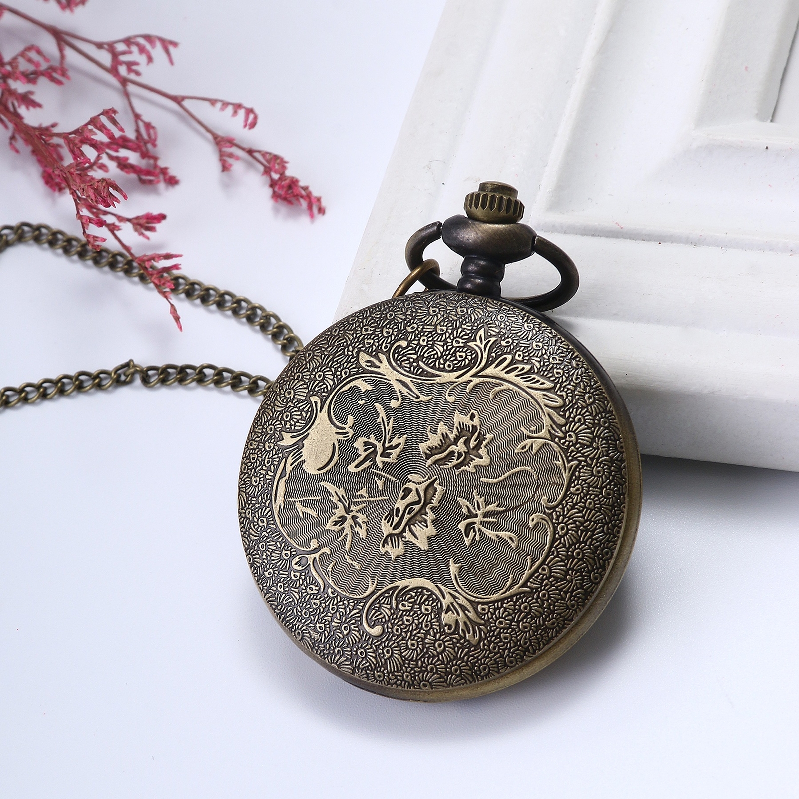 Retro Pocket Watch India Taj Mahal Case Quartz Pendant Chain Classic Watch Gift