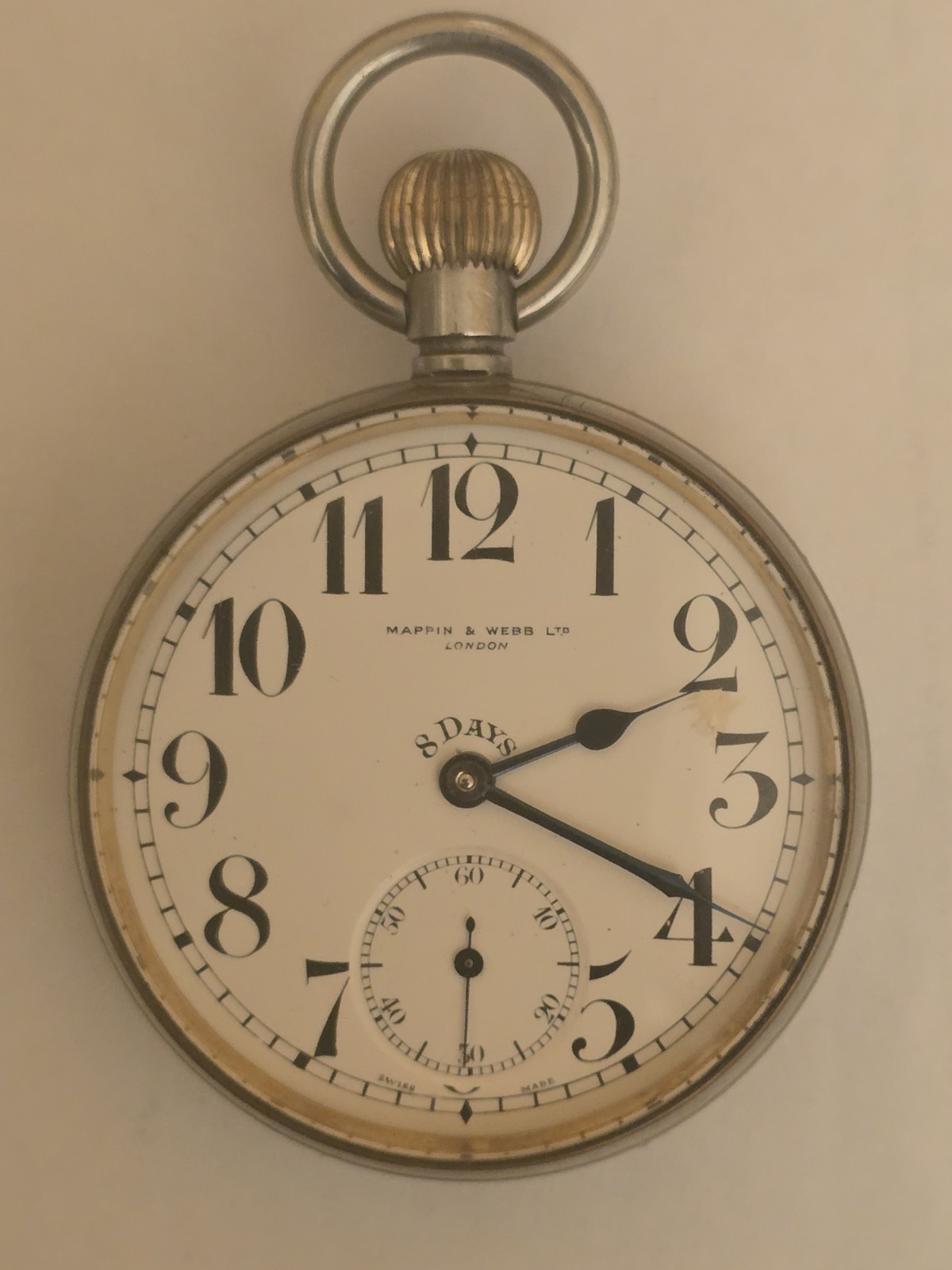 Rare Vintage mappin webb London 8 Days Pocket watch Large 60 MM