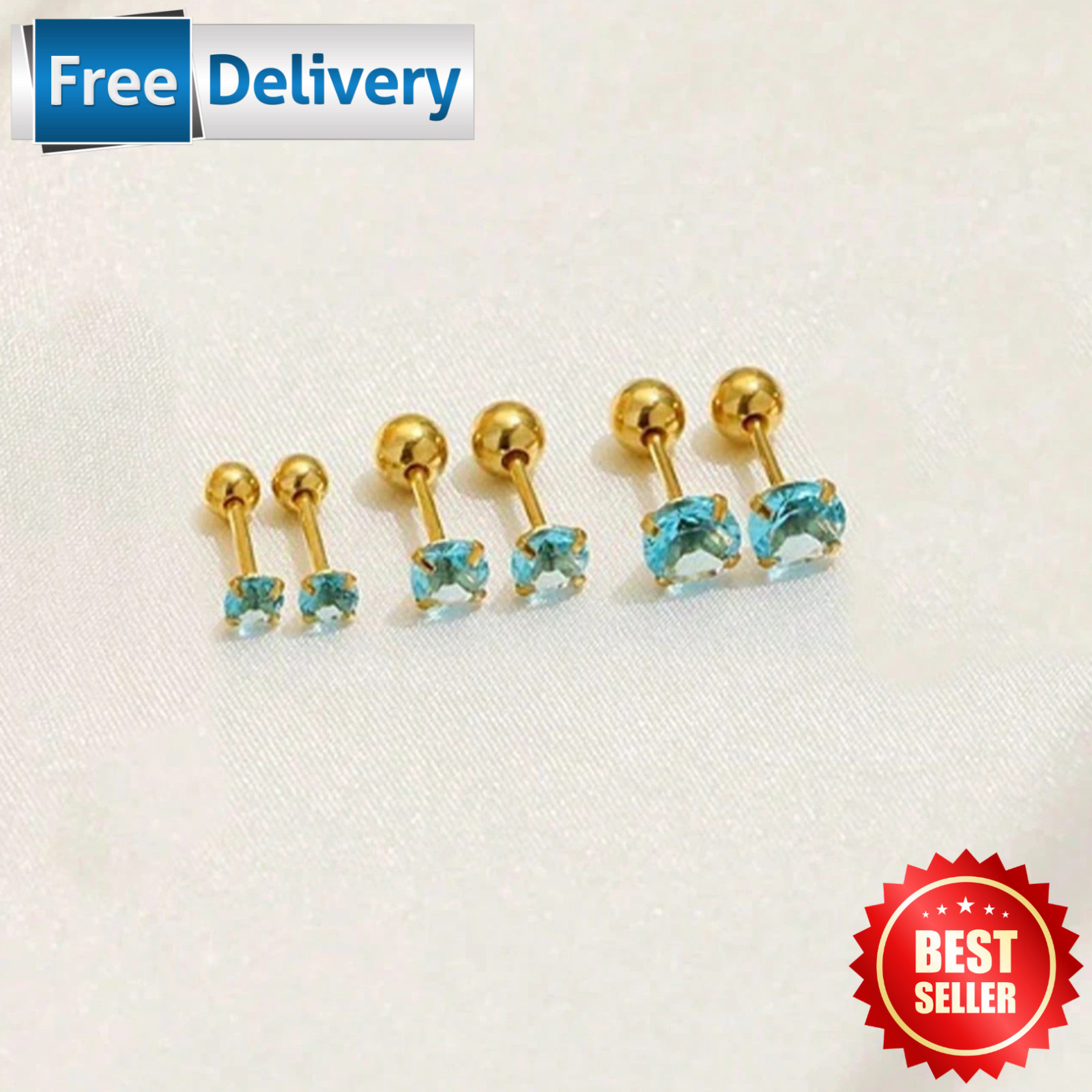 6x Stud Earrings Set Titanium Steel Cubic Zirconia Minimalist Jewelry for Women