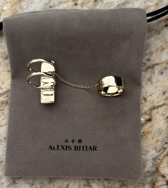 100% Authentic Alexis Bittar Elongated Silver Lucite Double Band Ring Size 7ish