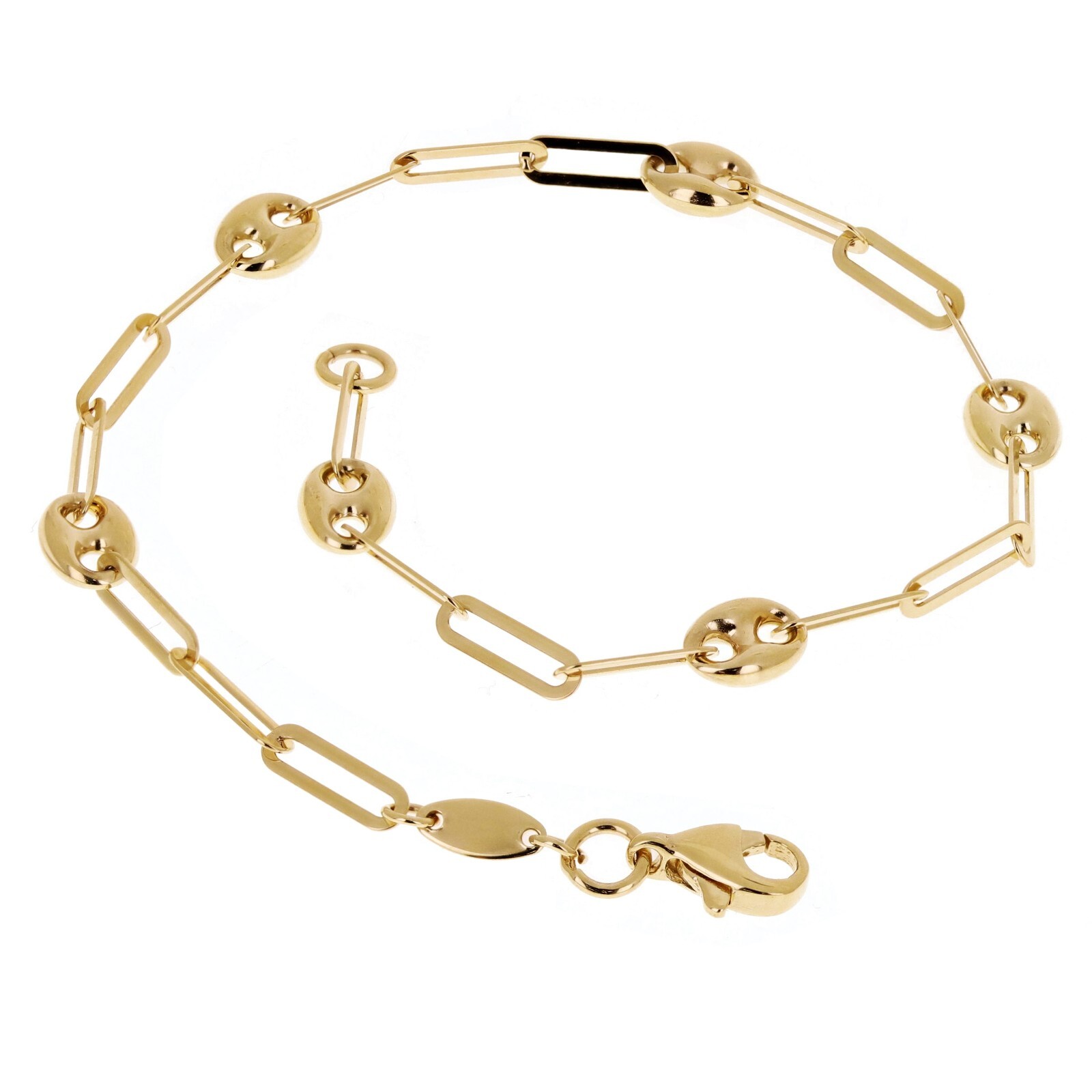 Italian 14k Yellow Gold Hollow Oval & Paper Clip Link Bracelet 7″ 5mm 2.5 grams