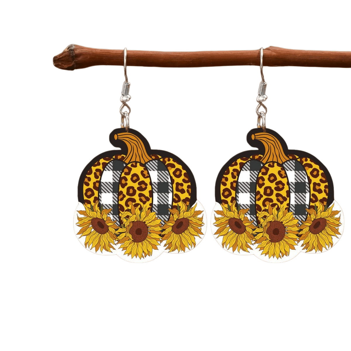 1 Pair of Women’s Vintage PU Leather Pumpkin and Sunflower Thanksgiving Earrings