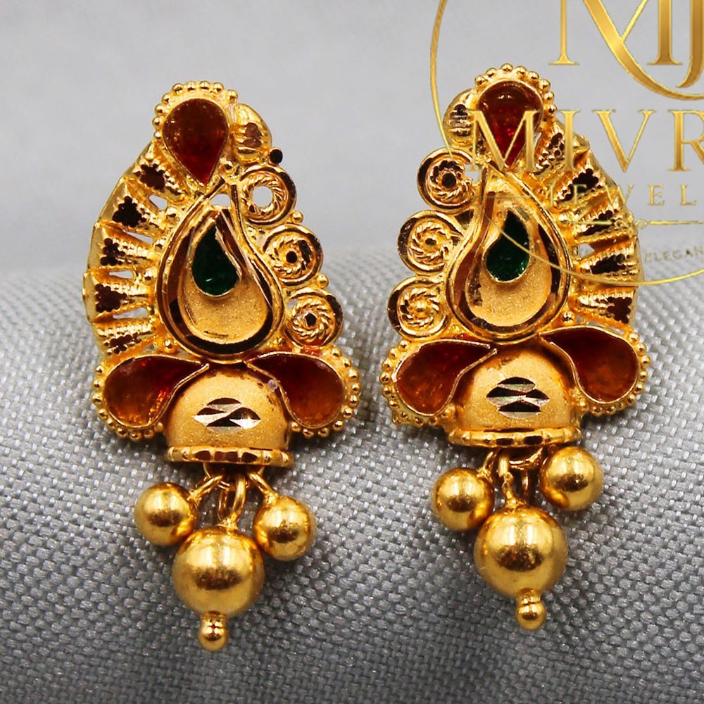 22k Stamp Shining Gold Stud Earrings 2.2cm 3.14g Christmas Gift Grand Niece