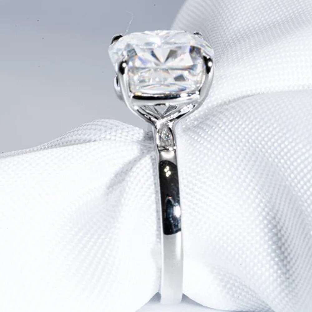 4.76 Ct Cushion Cut Moissanite Solitaire Engagement Ring 14K White Gold Plated