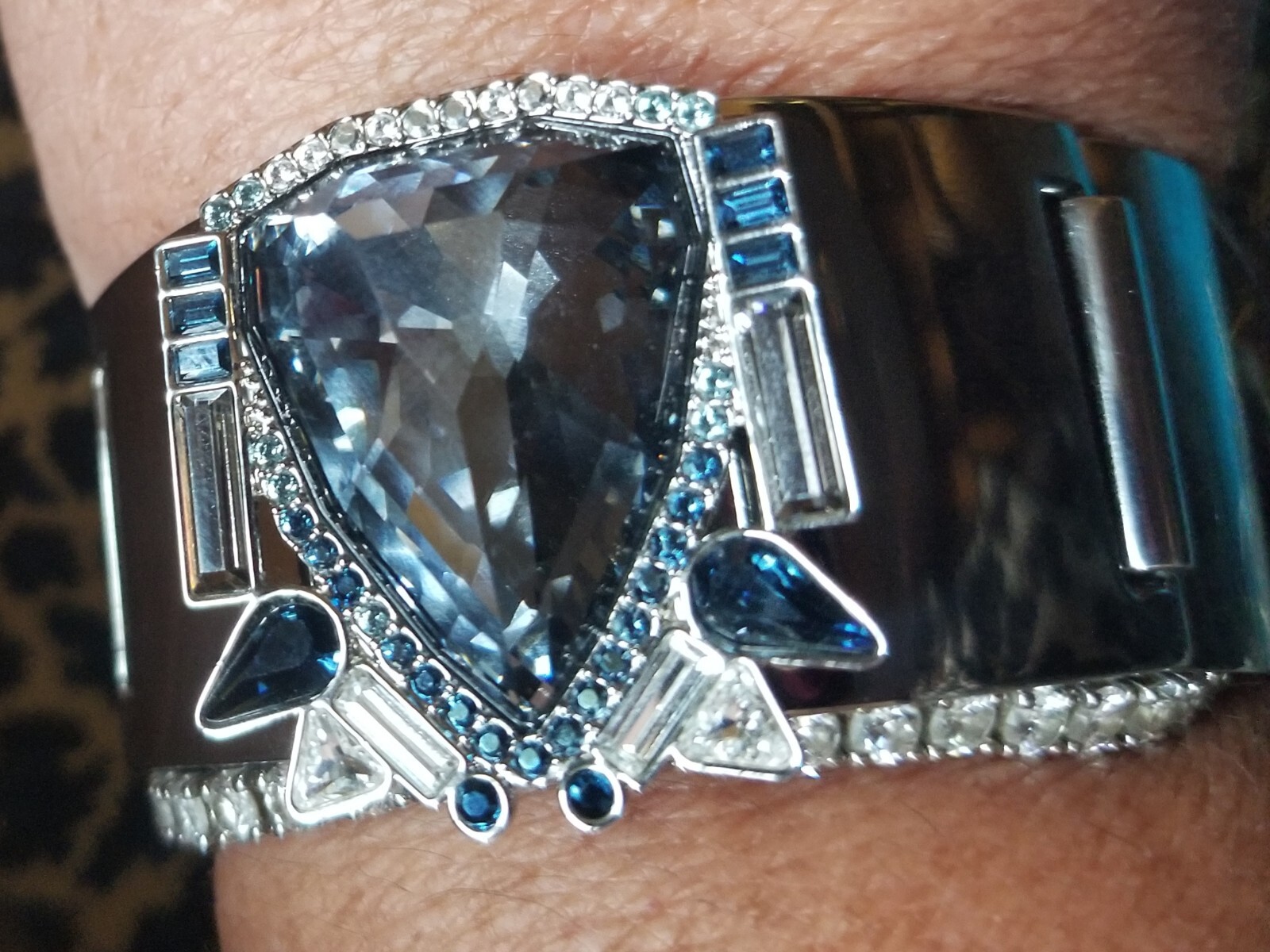 Swarovski Palladium Shogun Plated Bracelet Bangle Smokey Blue White Vintage