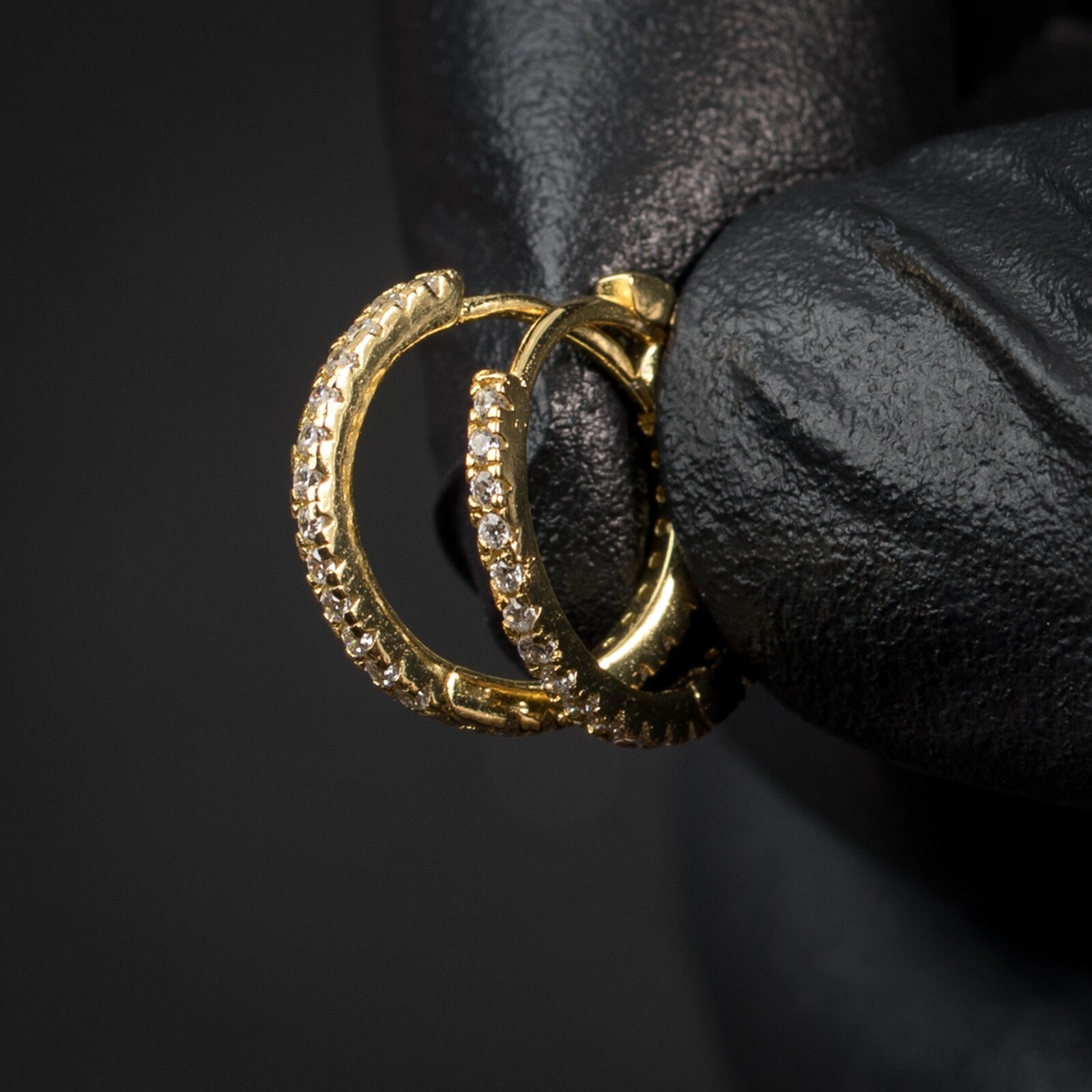 Elegant Thin Iced 14K Gold Plated 925 Sterling Silver Cz Men’s Hoop Earrings