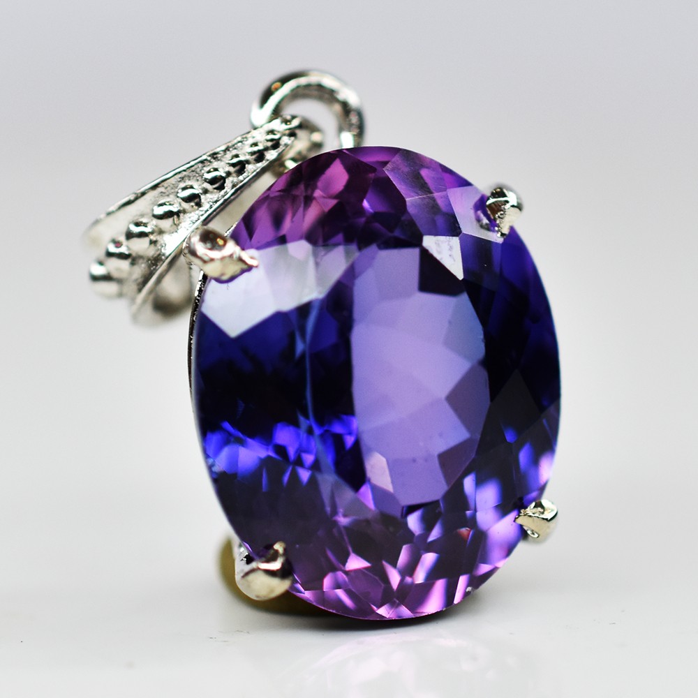 Purple Tanzanite Natural Oval Pendant 925 Sterling Silver 28 Ct Gems CERTIFIED
